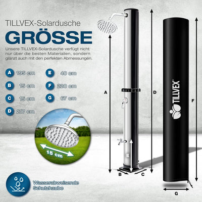 tillvex Solardusche 20 Liter inkl. Schutzhaube | Solar Garten-dusche warmes Wasser | Pooldusche Camp