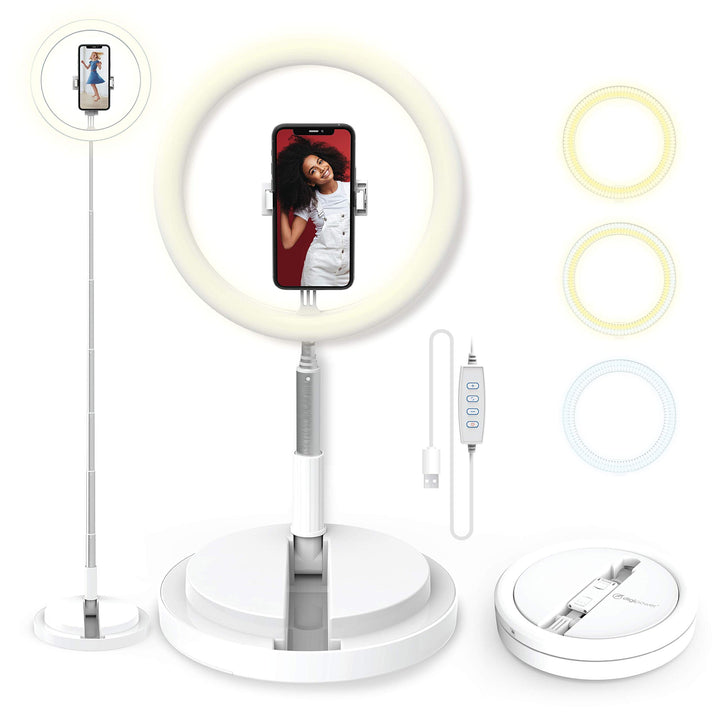 DIGIPOWER 11" Ringlicht, höhenverstellbar (58 – 168cm), 3 Beleuchtungsmodi, 10 Helligkeitsstufen, Ha