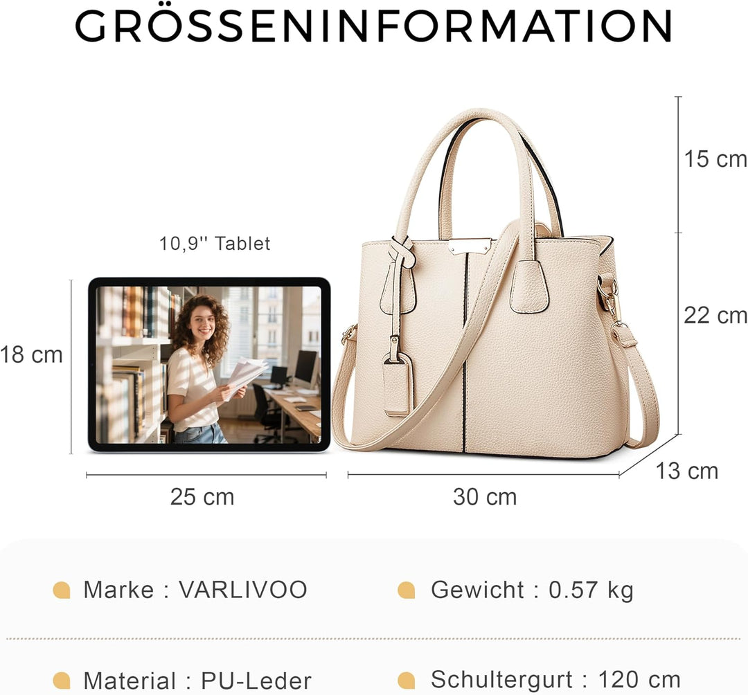 VARLIVOO Elegante Damen-Handtasche, Umhängetasche, Messenger-Tasche, Handtasche, mit verstellbarem S