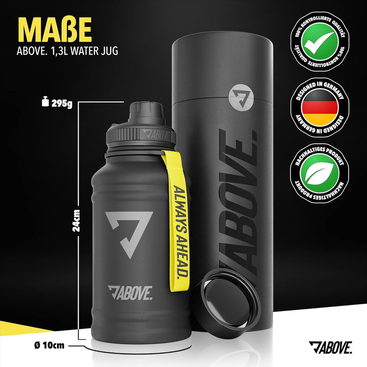 ABOVE. Edelstahl Trinkflasche 1.3L / 2.2L – BPA-frei, Auslaufsicher, Robuste Metallflasche mit Extra