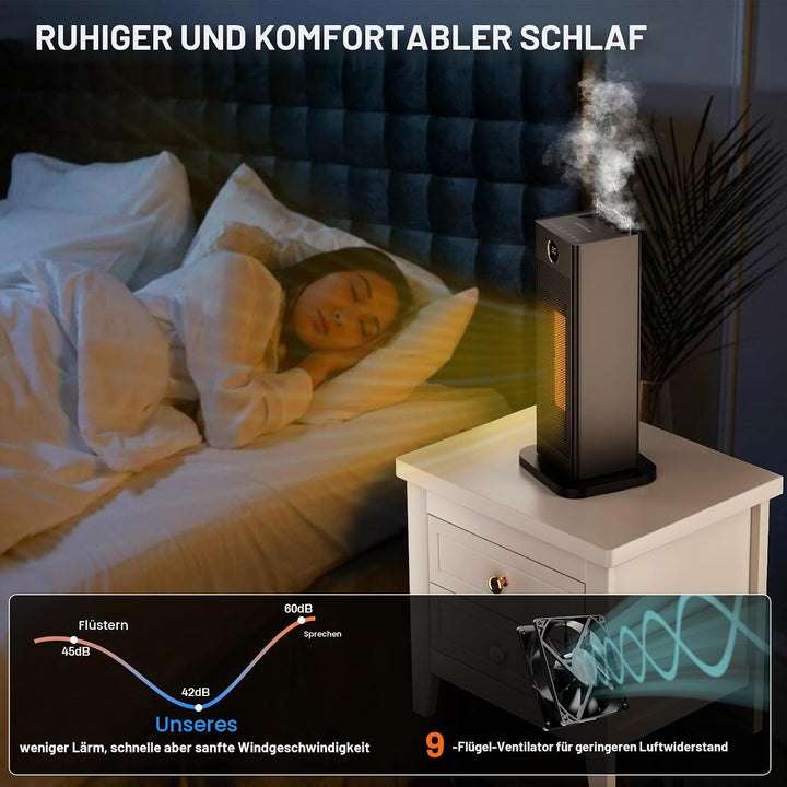 LIFERUN 2000W Keramik Heizlüfter Energiesparend mit Luftbefeuchter led Flammenlicht, Leise, 2S Wärmt