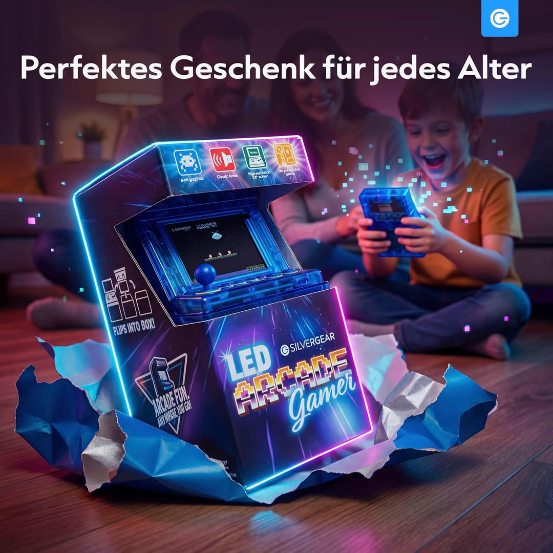 Silvergear® Mini Retro Arcade Spielkonsole 240 Spiele | Tragbare Arcade Maschine im Mini Format | 8