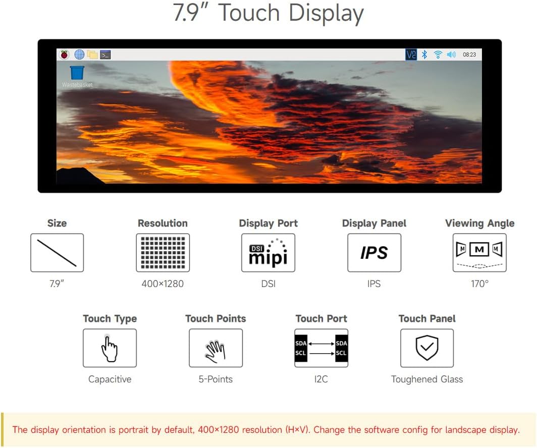 Waveshare 7.9inch IPS Control Panel with Capacitive Touch Panel Compatible with Raspberry Pi 4B/3B+/