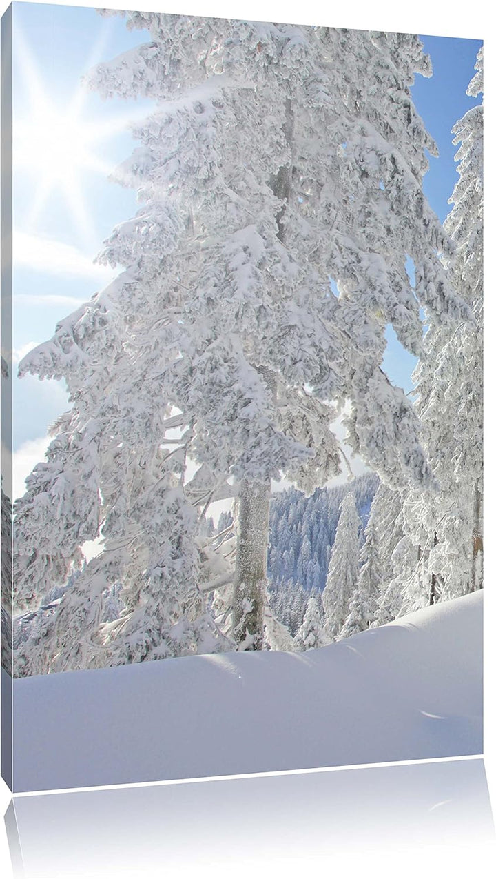 Winterlandschaft Bäume, Format: 100x70 auf Leinwand, XXL riesige Bilder fertig gerahmt mit Keilrahme