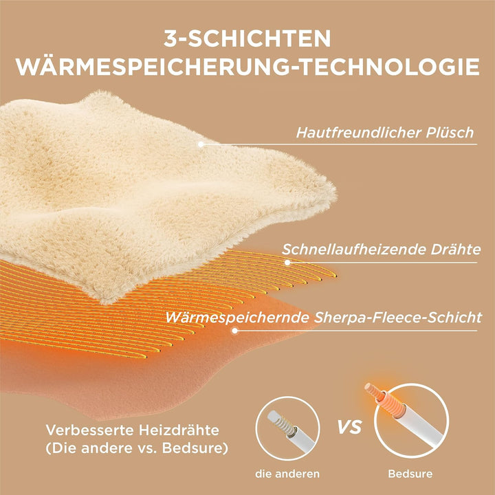BEDSURE Heizdecke Wärmedecke Elektrische Kuscheldecke - mit Abschaltautomatik, 6 Heizstufen &amp; 10 Stu