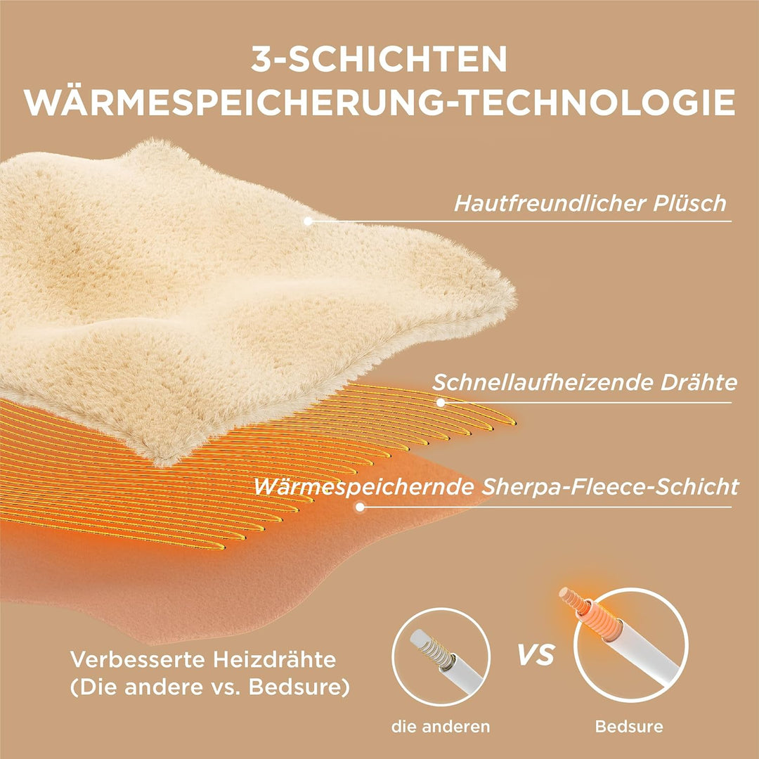 BEDSURE Heizdecke Wärmedecke Elektrische Kuscheldecke - mit Abschaltautomatik, 6 Heizstufen & 10 Stu