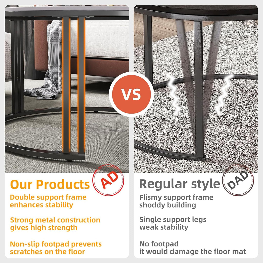 FATIVO Marmor Couchtisch 2er Set, Weiss Satztisch Rund Wohnzimmertisch mit schwarz Metallrahmen - Sa