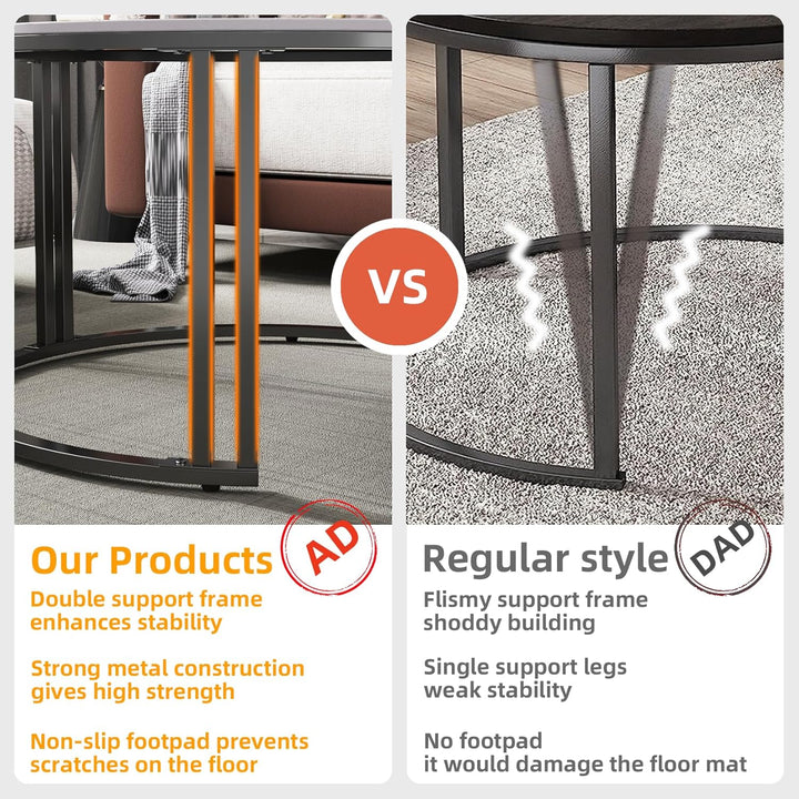 FATIVO Marmor Couchtisch 2er Set, Weiss Satztisch Rund Wohnzimmertisch mit schwarz Metallrahmen - Sa