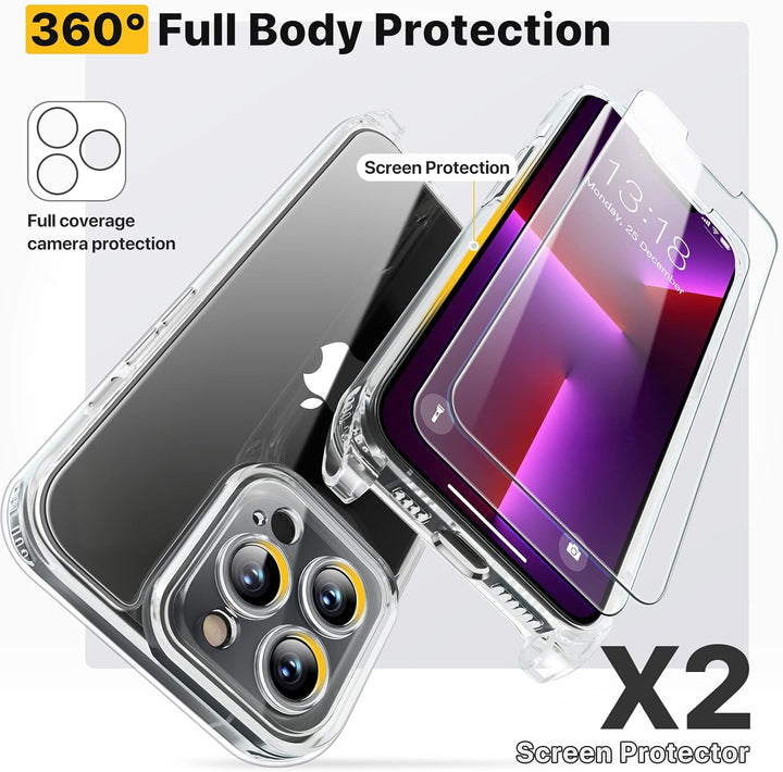 GOODVISH 3 in 1 Handykette für iPhone 13 Pro Max 6,7", mit 2 Stück Schutzfolie | 360°-Schutz | Kamer