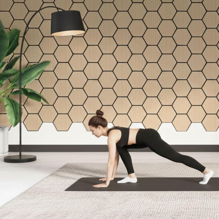 Akustikpaneel Hexagon in Bright Teak - 727x600 mm - mit PET-Filz - 2 Stück, 2 Stück
