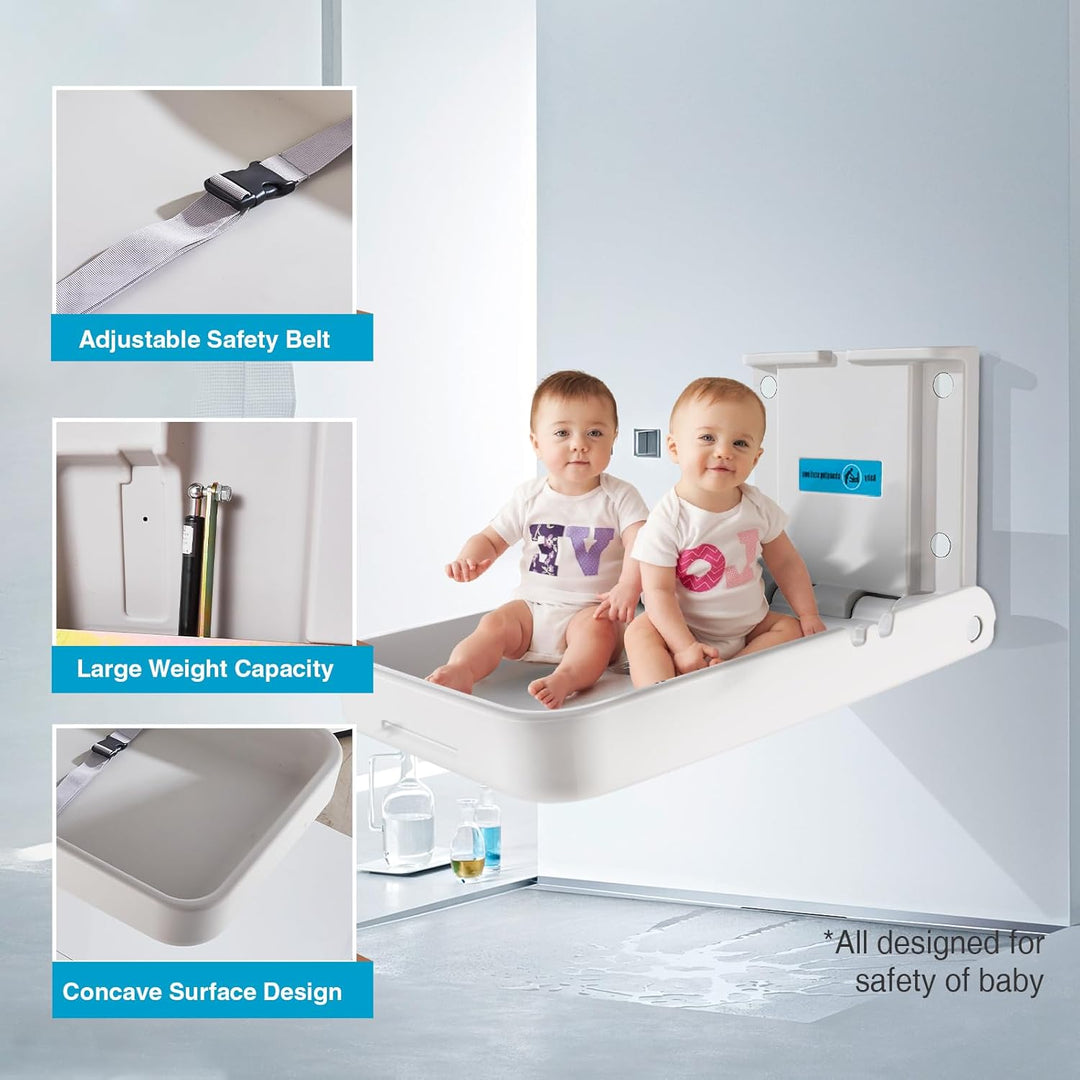 Wandmontierte Wickeleinheit für Babys, Wickeltisch, Wickelstation mit Sicherheitsgurt, Wickeltisch f
