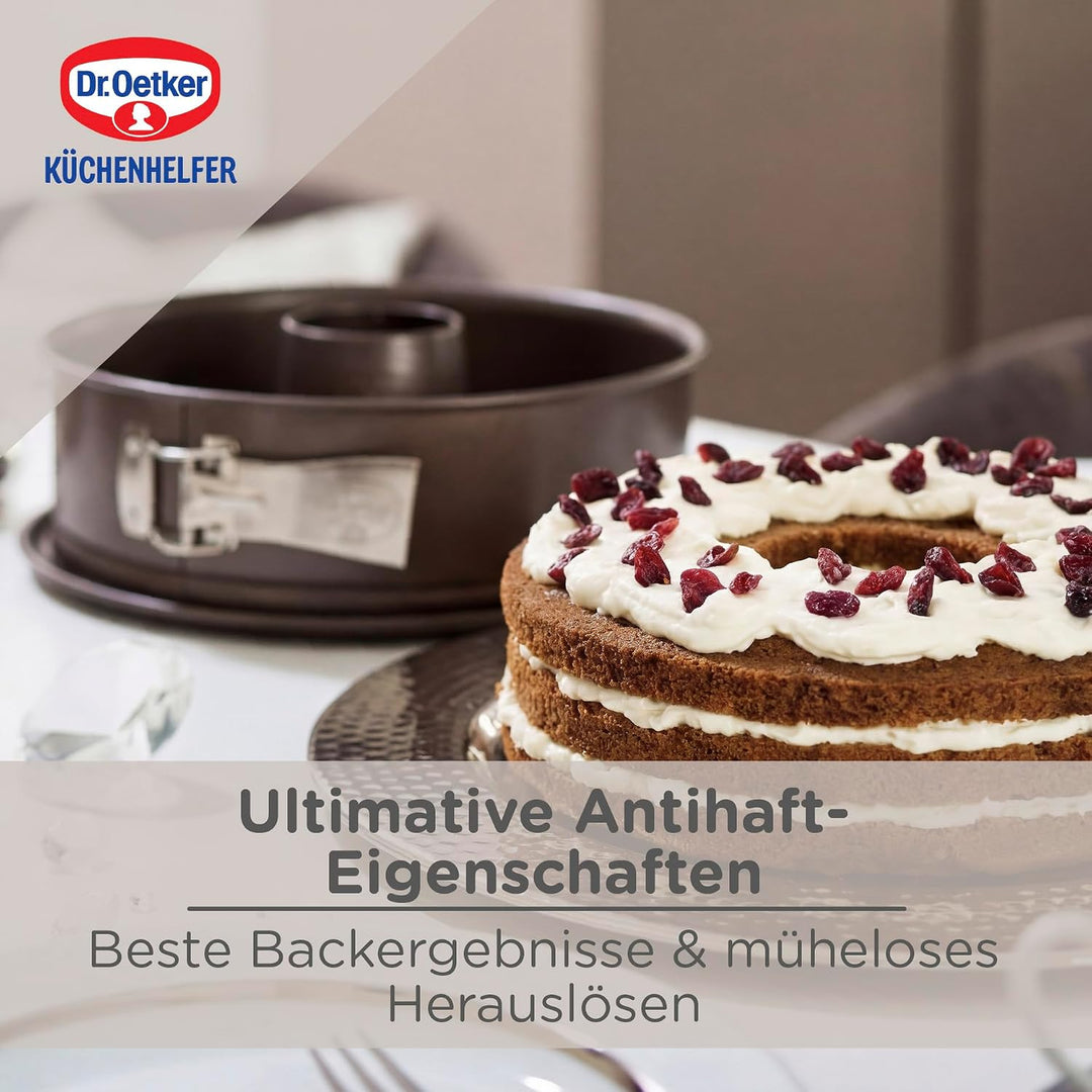 Dr. Oetker Springform Ø 28 cm, runde Backform der Serie Back-Edition aus Stahl mit 2 Böden - Flach-