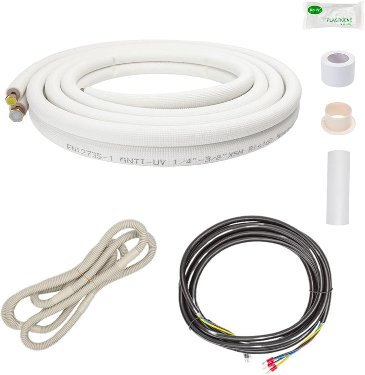 2x 5m 1/4"+3/8" Zoll Kupferleitungen Kältemittelleitungen Isoliert Kupferrohr für 9000/12000 BTU Mon
