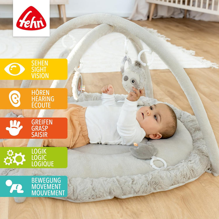 Fehn 3-D-Activity-Decke Faultier – Spielbogen mit 5 abnehmbaren Spielzeugen für Babys – Spiel & Spas