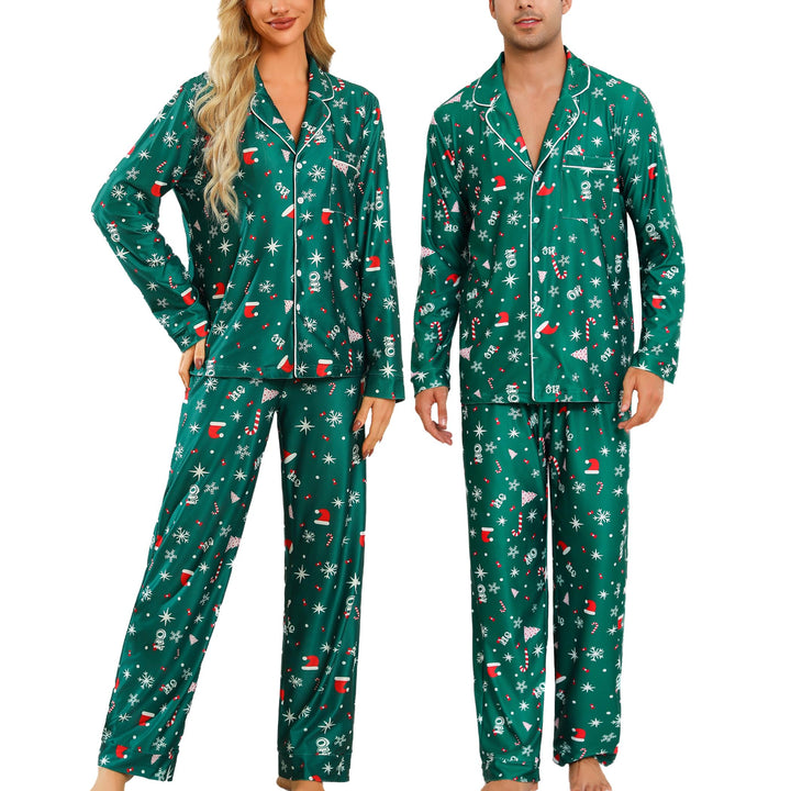 ENJOYNIGHT Weihnachtspyjama Paare Schlafanzug Weihnachten Partner Pyjama Set Langarm Knopfleiste Nac