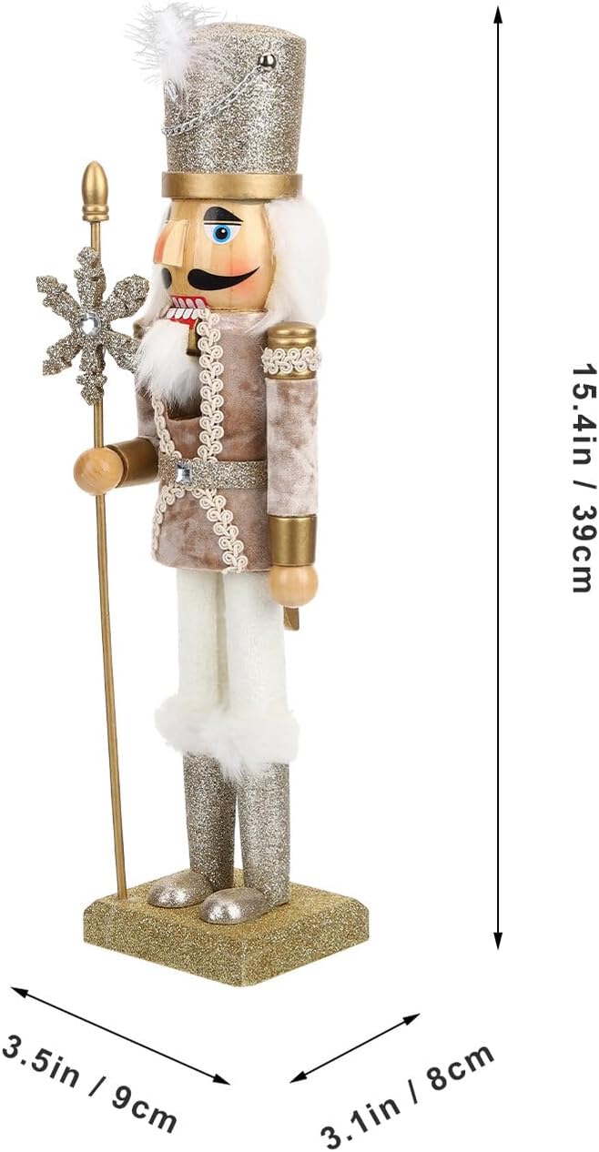 SAFIGLE Nussknacker Figur aus Holz 38cm Weihnachtsdekoration mit Goldfarbenem Schneekönig Handbemalt