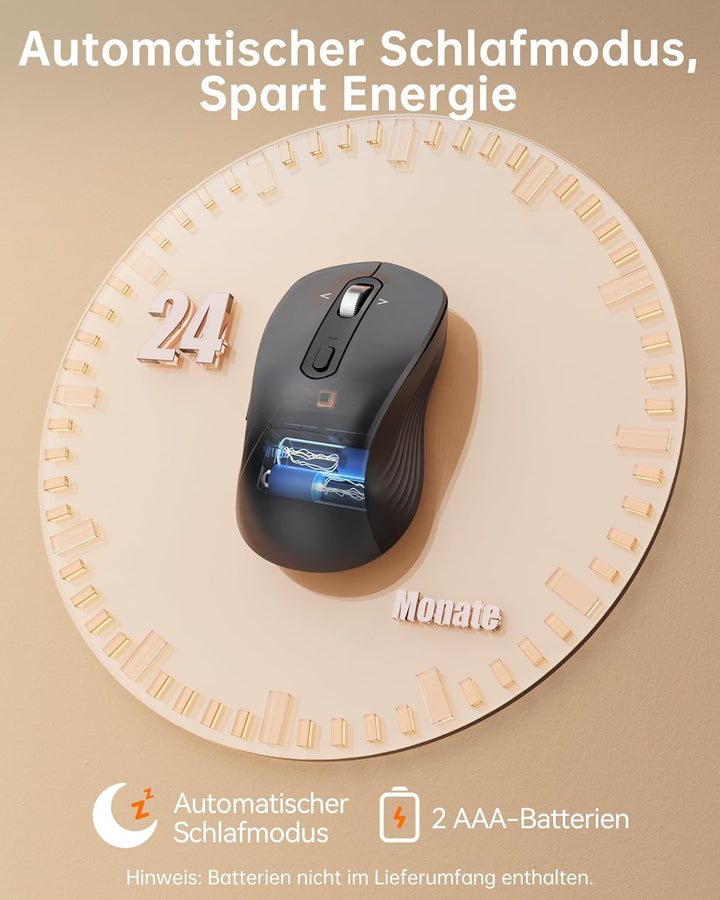 TECKNET Bluetooth Maus, Maus Kabellos (BT 5.0/3.0 + 2.4G), 4-Wege-Scrollrad Leise Funkmaus mit USB-A