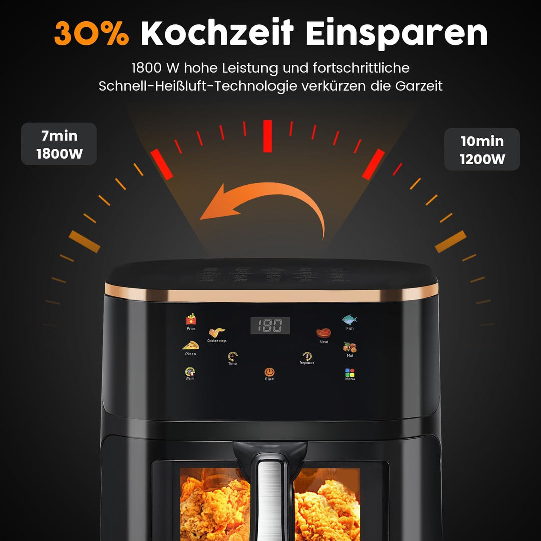 HeissLuftfritteuse, 9 Liter, Touchdisplay, HeissLuftfritteuse Mit Sichtfenster Pro Air Fryer Timer &