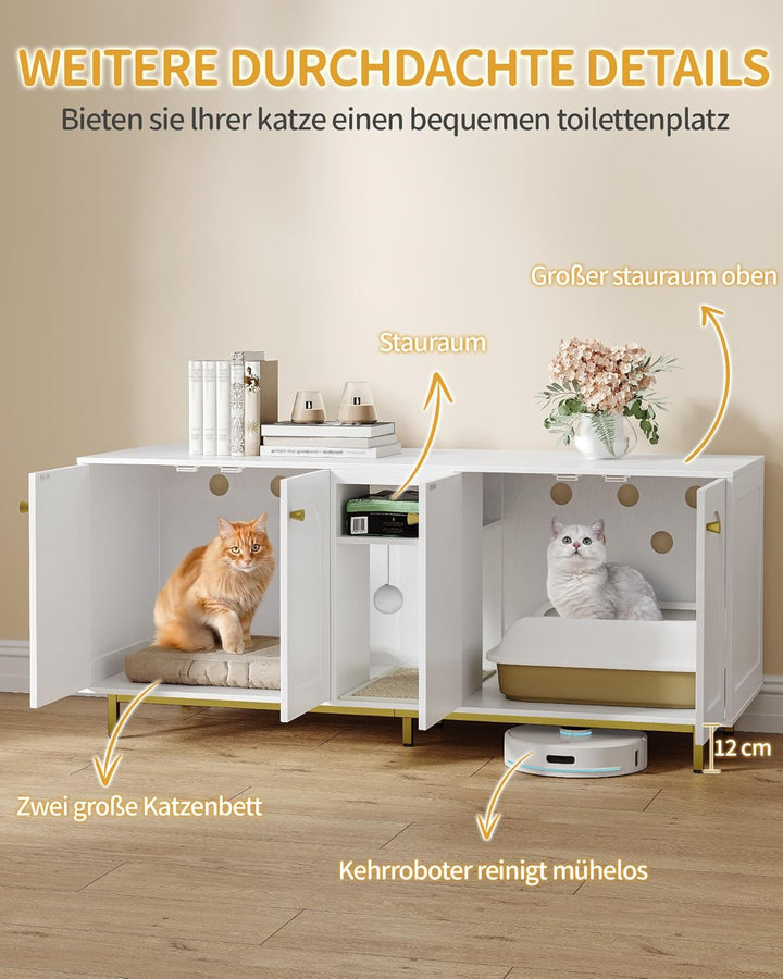 Hzuaneri Katzenschrank für 2 Katzen, Katzenklo Schrank, Katzenhaus Versteckt mit Doppelräumen, Mit S