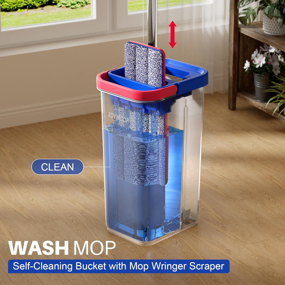 JOYMOOP Wischmopp und Eimer Set für Zuhause, Freisprech-Selbstreinigungssystem, mit 3 wiederverwendb