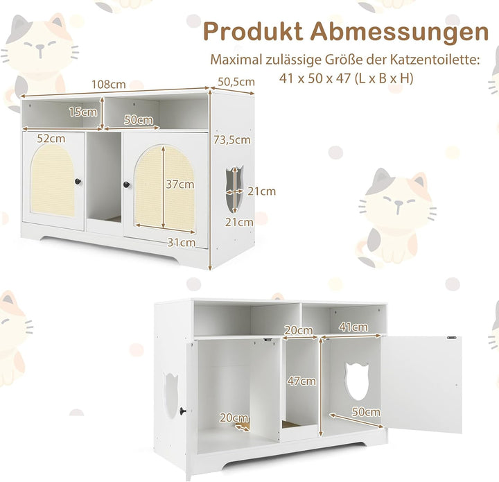 COSTWAY Katzenschrank für Katzentoilette, Katzenklo Schrank mit 2 Türen, Kratzbrett, Eingang, 2 Sisa