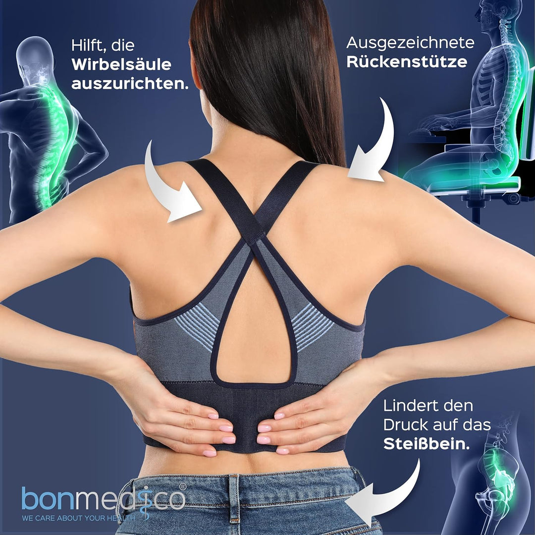 bonmedico Sitzkissen orthopädisch - Memory Foam mit Gel - Ergonomisches Sitzkissen, Bürostuhl Sitzki