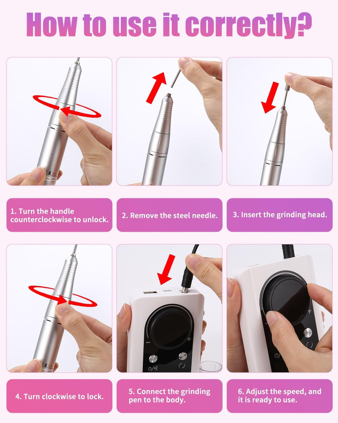 Nagelfräser,Elektrische Nagelfeile 45000 U/min,Fräser Nägel mit LED Display und Pause Funktion,USB A