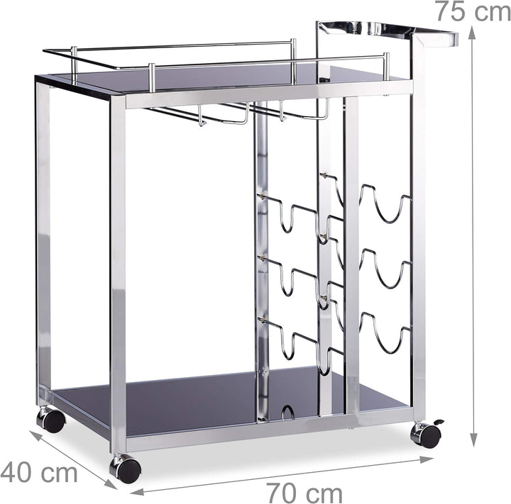 Relaxdays Servierwagen Glas BARON schwarz, Design Rund, Metall, HxBxT: 73 x 46 x 74 cm, Küchenwagen,