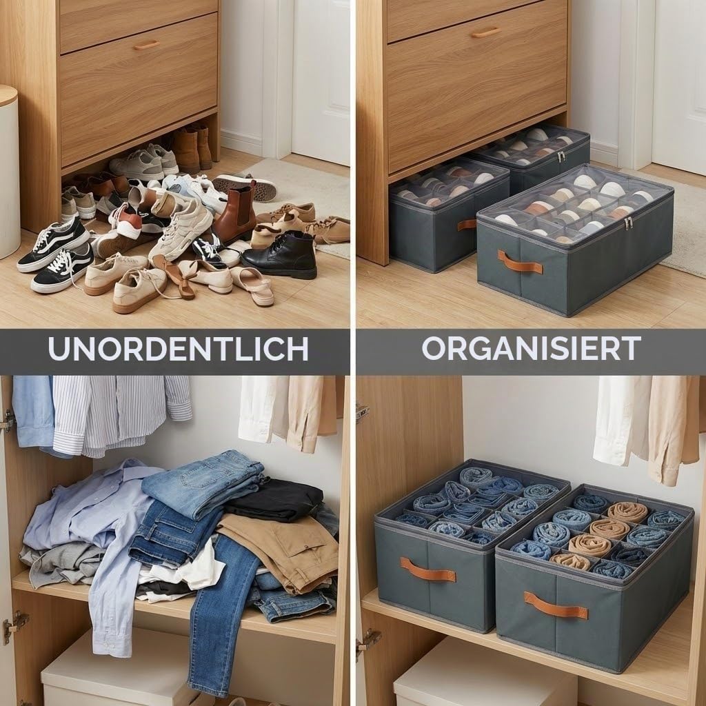 Schuhorganizer Set aus 2 Boxen, je mit 12 Fächern für bis zu 12 Paar Schuhe - Stabile Schuhaufbewahr
