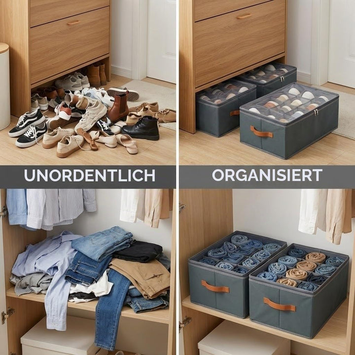 Schuhorganizer Set aus 2 Boxen, je mit 12 Fächern für bis zu 12 Paar Schuhe - Stabile Schuhaufbewahr