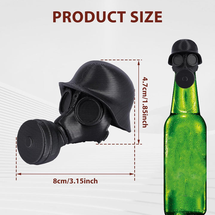 4 Stück Bierflaschenverschlüss,Bierflaschen im Vintage Stil, Kreativer Bierhelm mit Militär Gasmaske