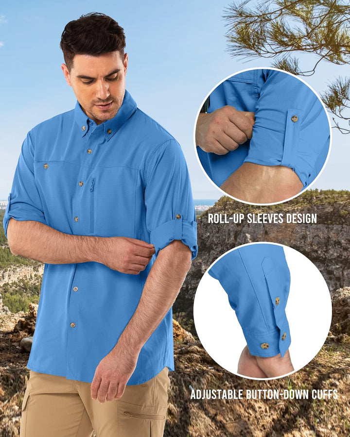 Outdoor Ventures Hemd Herren Safari UPF50+ UV Schutz Langarm Wanderhemd Outdoorhemd Funktionshemd At