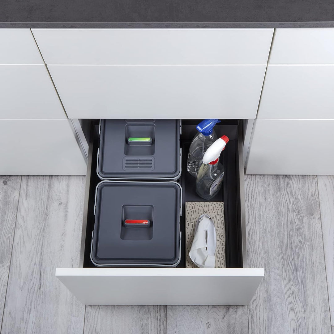 SOTECH Abfallsammler Draw 10+10L Mülleimer mit Deckel Abfallsystem für Auszug Korpusbreite 50 cm DRA
