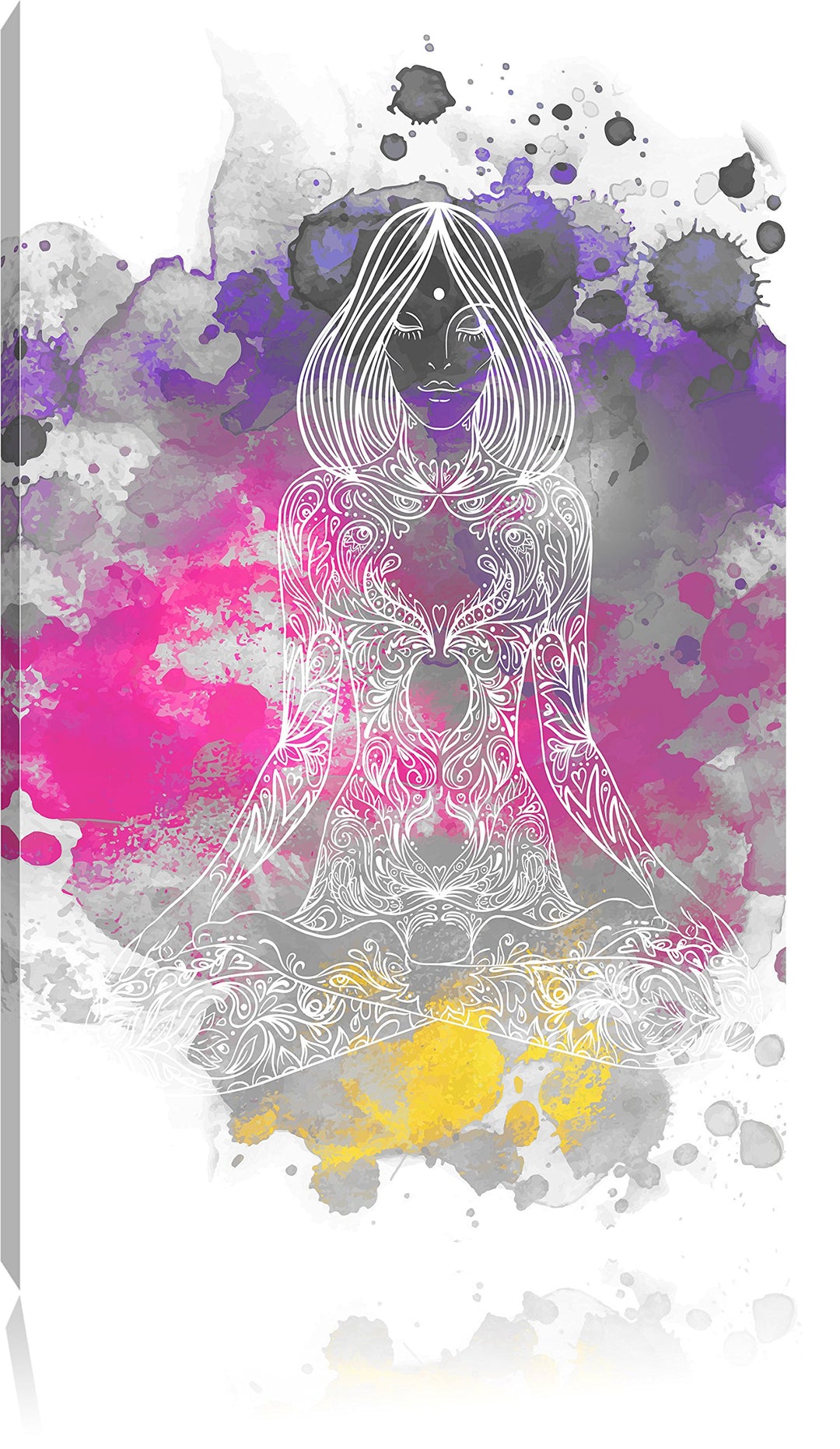 Pixxprint Lotoshaltung Yoga / 100x70cm Leinwandbild bespannt auf Holzrahmen/Wandbild Kunstdruck Deko
