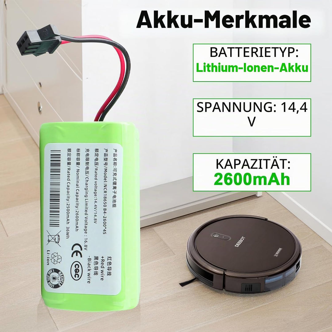 14,4 V 2600 mAh Ersatzakku für Ecovacs Deebot N79 N79S DN622, Li-Ionen-Akku kompatibel mit Tesvor 50