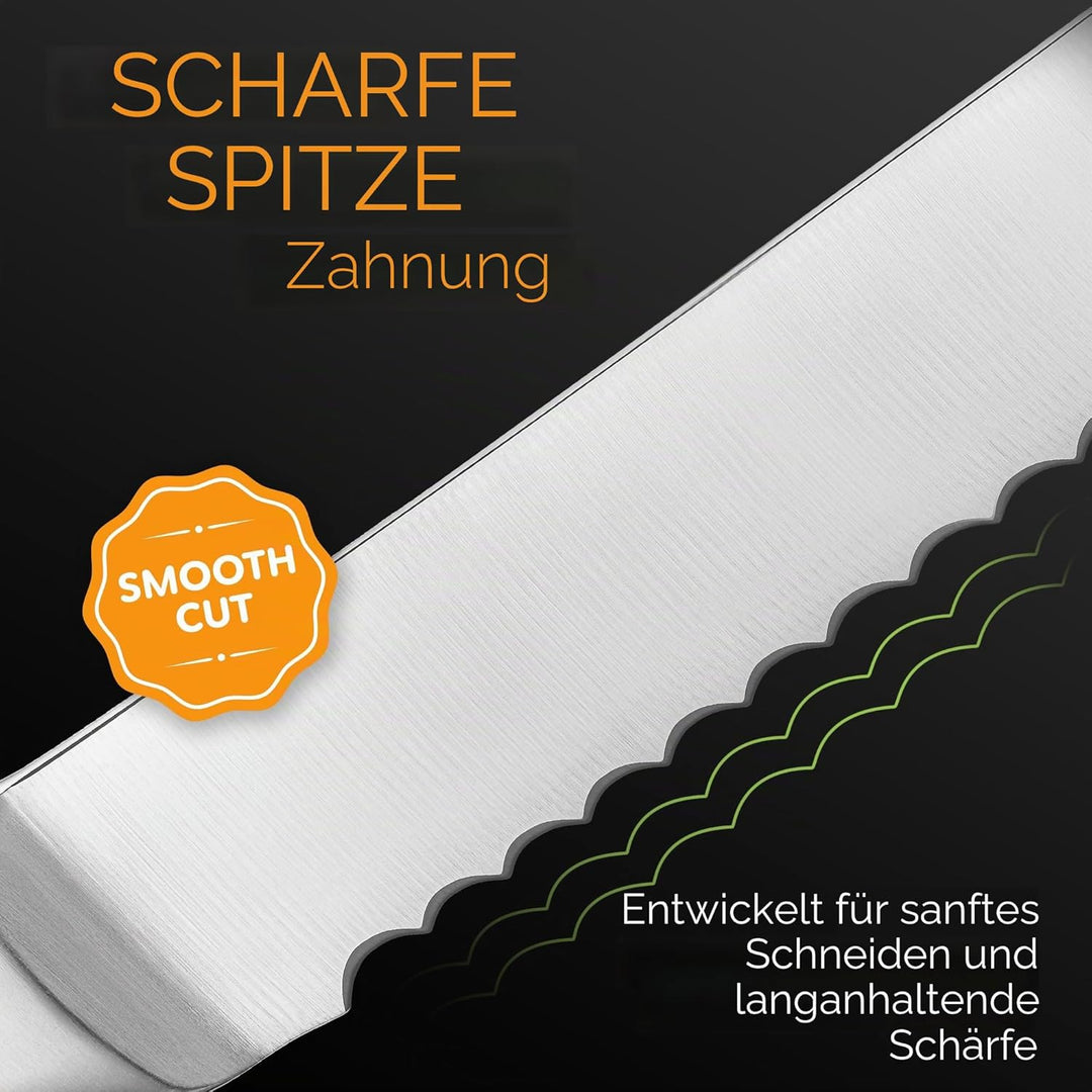 Orblue Brotmesser aus Edelstahl mit Wellenschliff – Ultrascharfes Profi Küchenmesser, Ideal für Brot