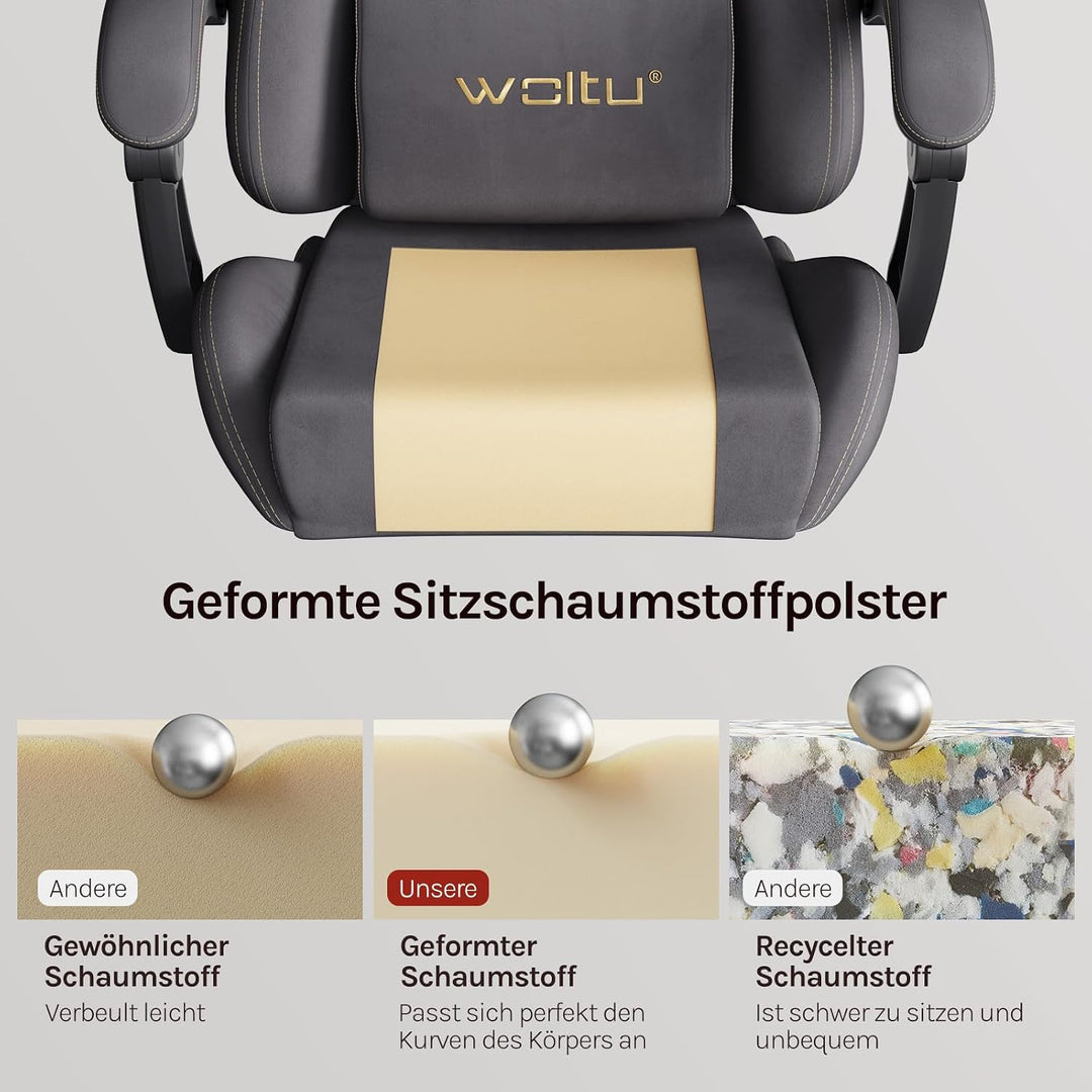 WOLTU Gaming Stuhl,Erwachsenen Computersessel,mit Gummi-Stuhlrollen,Grau | Ergonomisch, mit Verstell