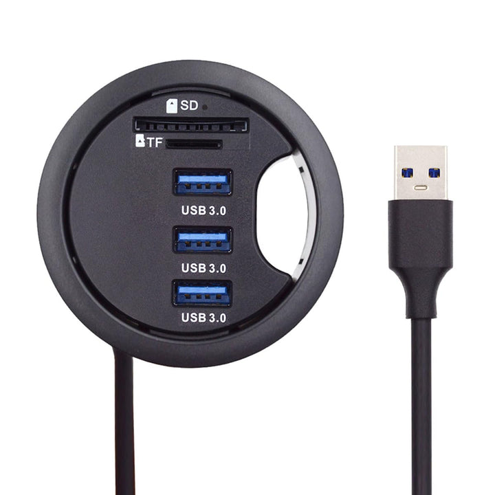 xiwai USB 3.0 Hub Splitter, SD TF 3 Port USB Multiport Expander 60mm Desk Grommet Dock Station Micro