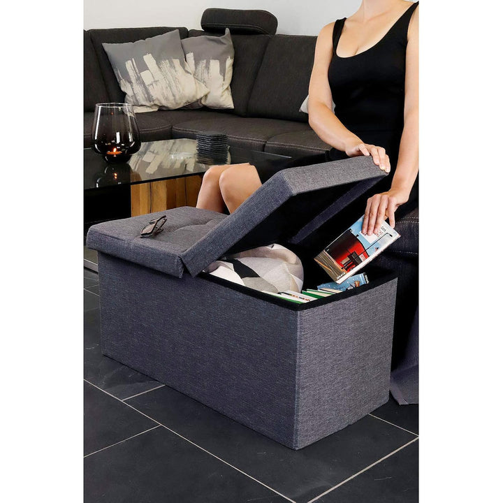 dibea Sitzbank mit Klappdeckel 76x38x38 cm, Leinen grau, Leinen Grau