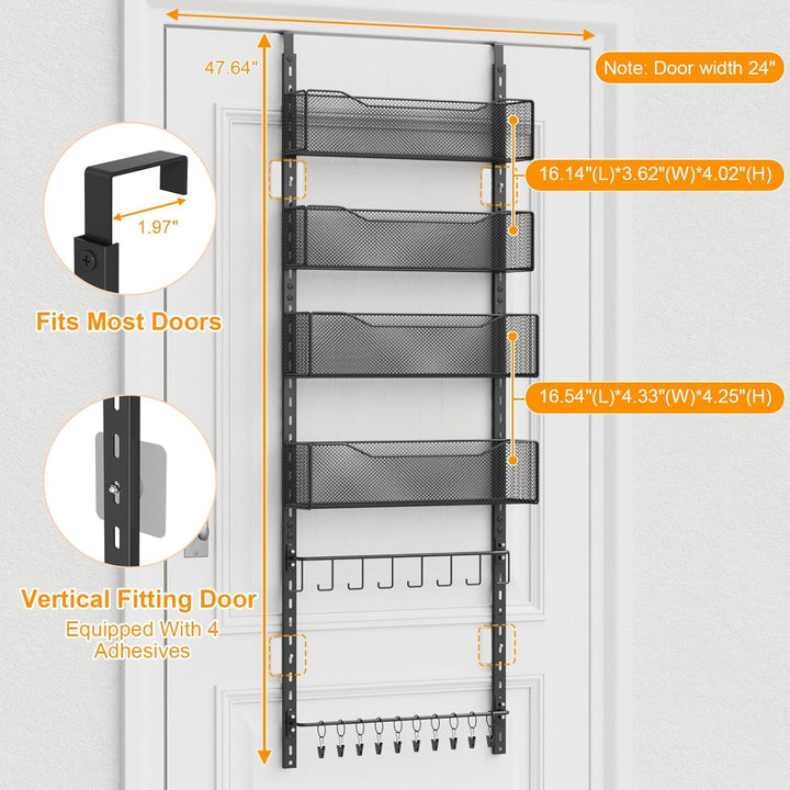 Über-der-Tür-Organizer, 2-in-1-Kleiderschrank-Organizer und Hutablage aus Metall mit 4 Verstellbaren
