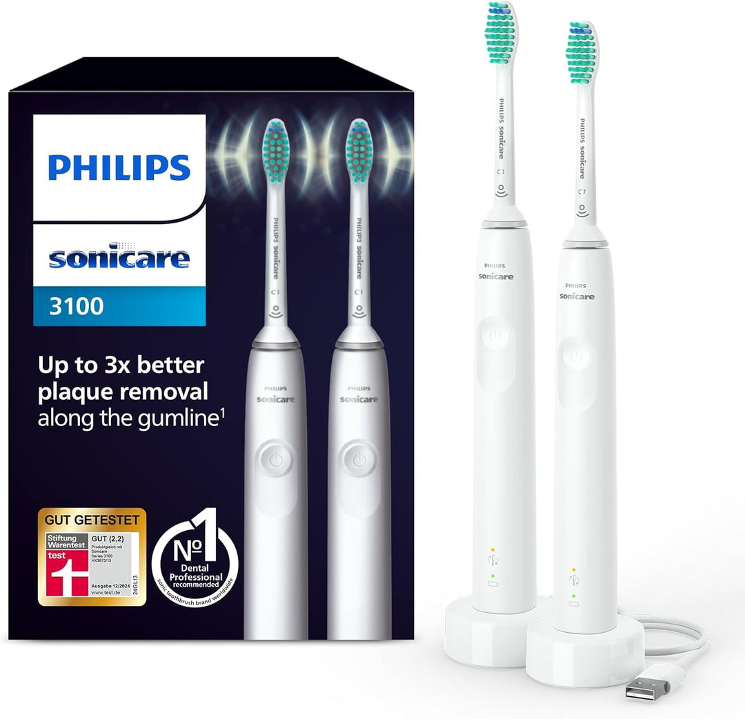Philips Sonicare 3100 Series elektrische Zahnbürste mit Schalltechnologie Doppelpack, mit Drucksenso