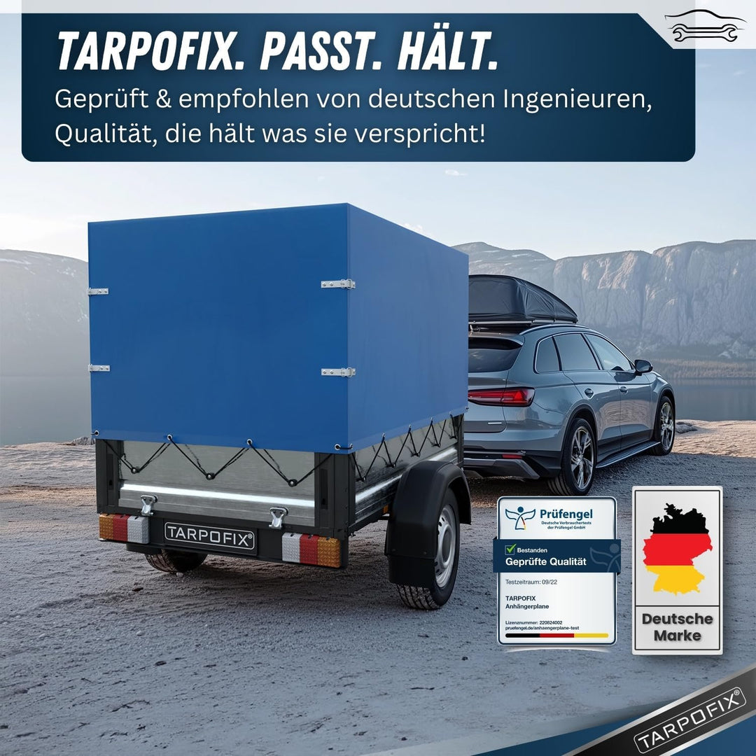 Tarpofix® Anhänger Hochplane 210x115x110 cm inkl Planenseil - ECHTES PVC PLANENMATERIAL - Randverstä