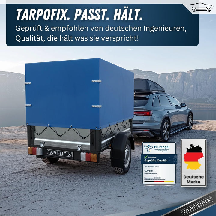 Tarpofix® Anhänger Hochplane 210x115x110 cm inkl Planenseil - ECHTES PVC PLANENMATERIAL - Randverstä