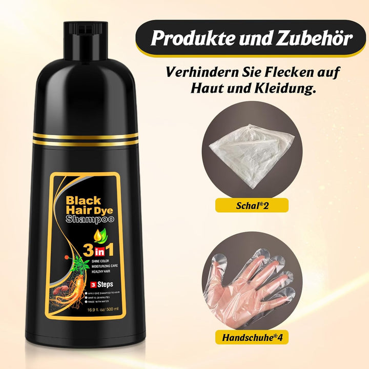 Schwarzes Haarfärbeshampoo für Graues Haar, Sofort Haarfarben Shampoo für Männer und Frauen, Black H