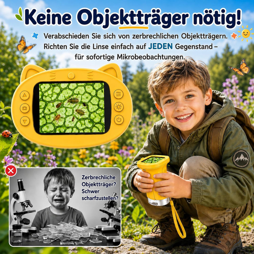Mikroskop für Kinder, 1000X 4K Tragbares Digitales Mikroskop mit 2,4″ IPS-Display &amp; 8 LED, USB-aufla