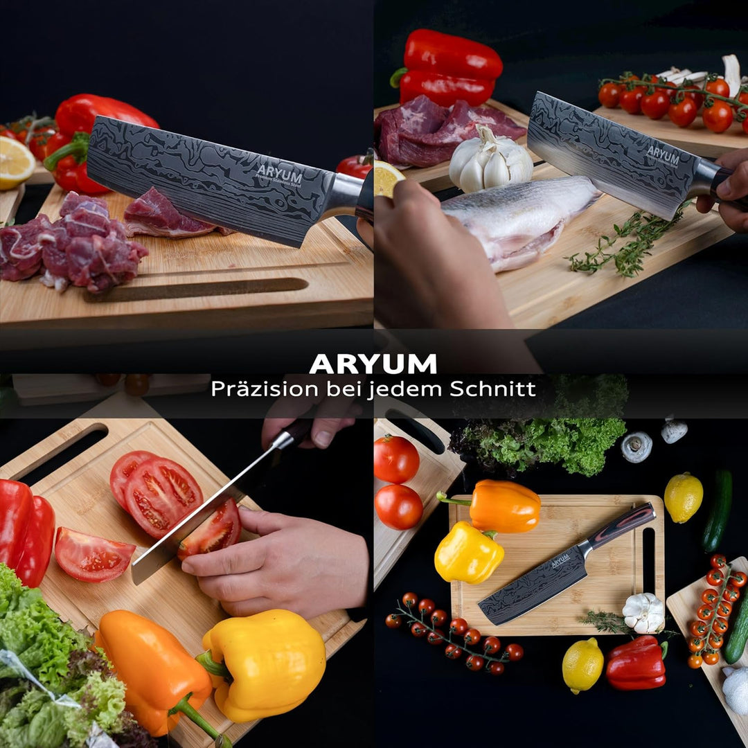 Aryum Premium Nakiri Messer 17 cm, Japanisches Messer, Kochmesser aus Edelstahl, Vielseitiges Hackme