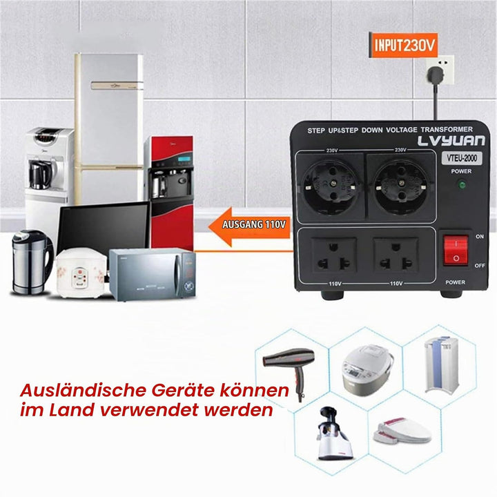2000VA 110 Volt USA Spannungswandler Ringkern-Transformator 2000 Watt - In: 110V oder 220V / Out: 11
