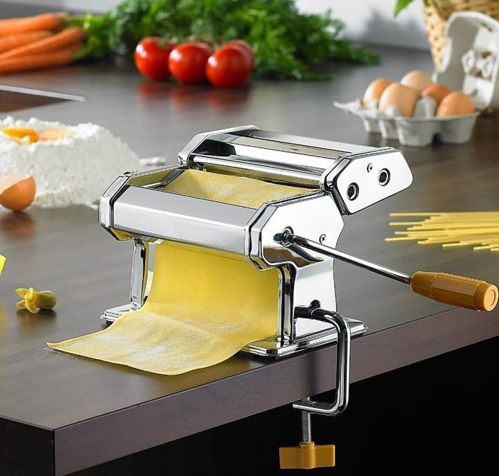 Manuelle Nudelmaschine Pasta Maker, Manuelle Manuell Edelstahl Pasta Walze Maschine mit Klemme Dicke