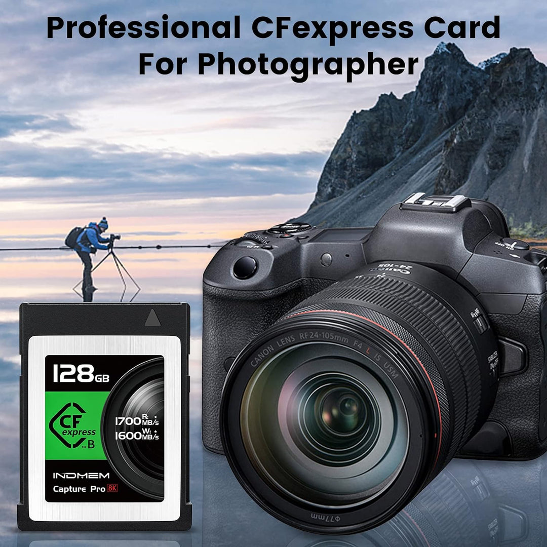 INDMEM CFexpress Type B Card 128GB, CFexpress Memory Card 1700MB/s Read 1600MB/s Write Support 8K RA