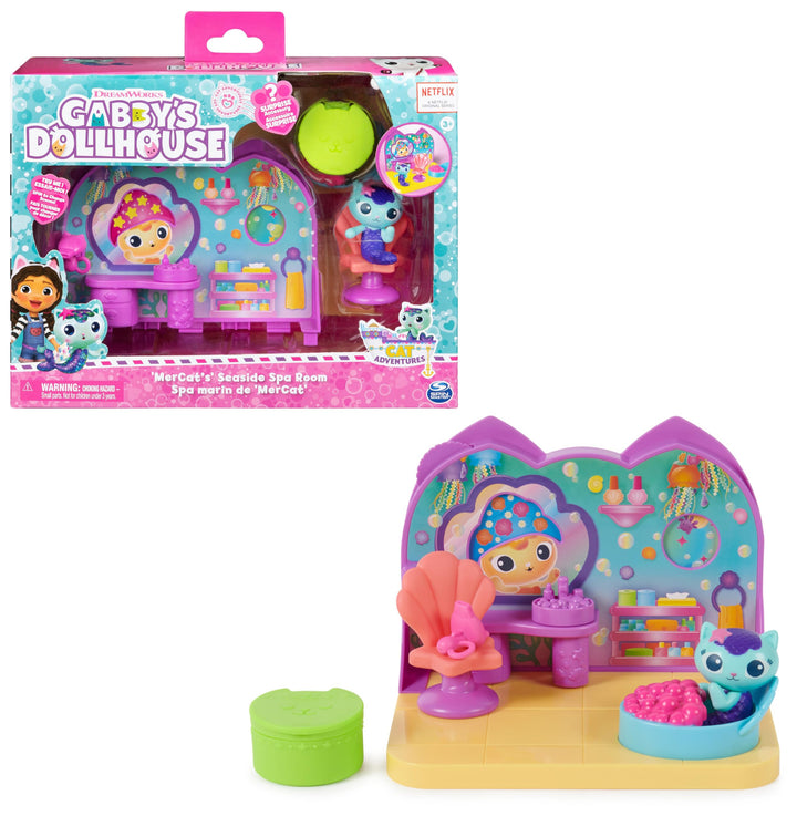 DREAMWORKS GABBY'S DOLLHOUSE - Deluxe Room Spielset,Wellness Raum mit Meerkätzchen (engl. MerCat), M